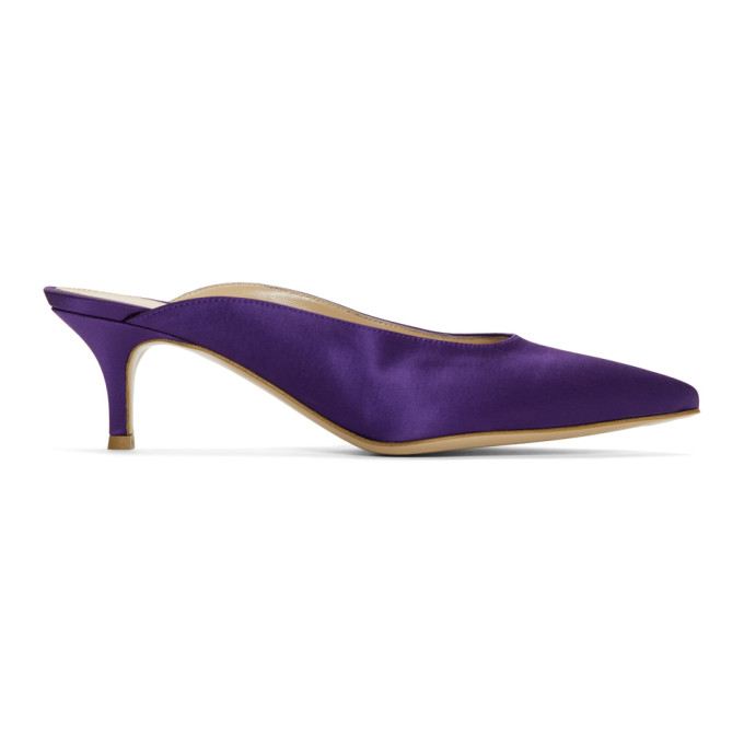 Gianvito Rossi Purple Satin Paige Kitten Mules
