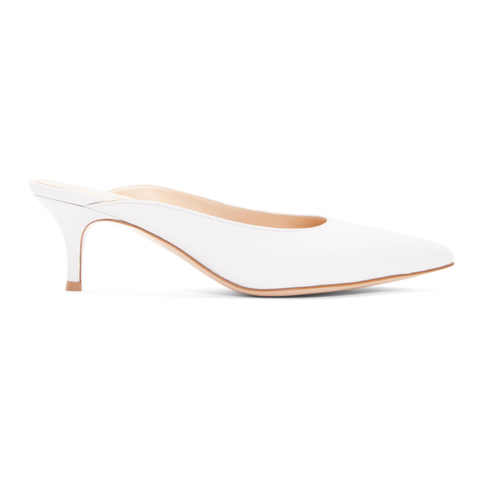 Gianvito Rossi White Nappa Kitten Mules