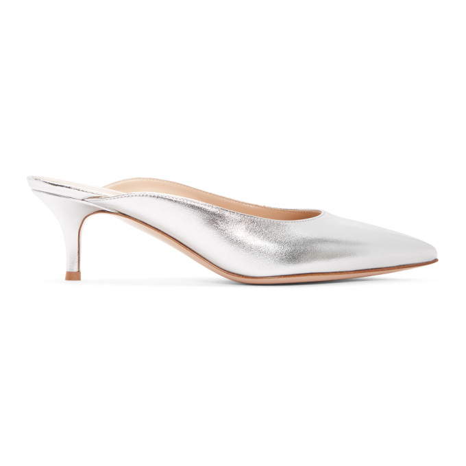 Gianvito Rossi Silver Metallic Kitten Mules