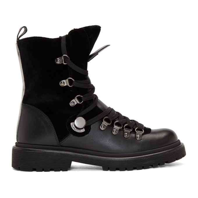Moncler Black Fur Berenice Hiking Boots
