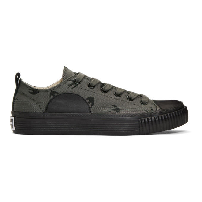 McQ Alexander McQueen Grey & Black Swallows Plimsoll Sneakers