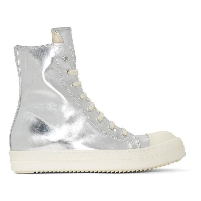 Rick Owens Drkshdw Silver Shiny High-Top Sneakers