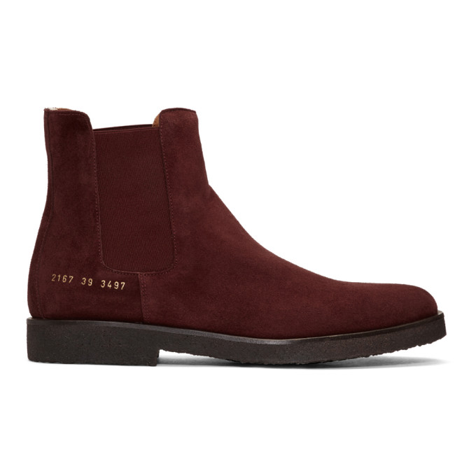 Common Projects Burgundy Suede Chelsea Boots