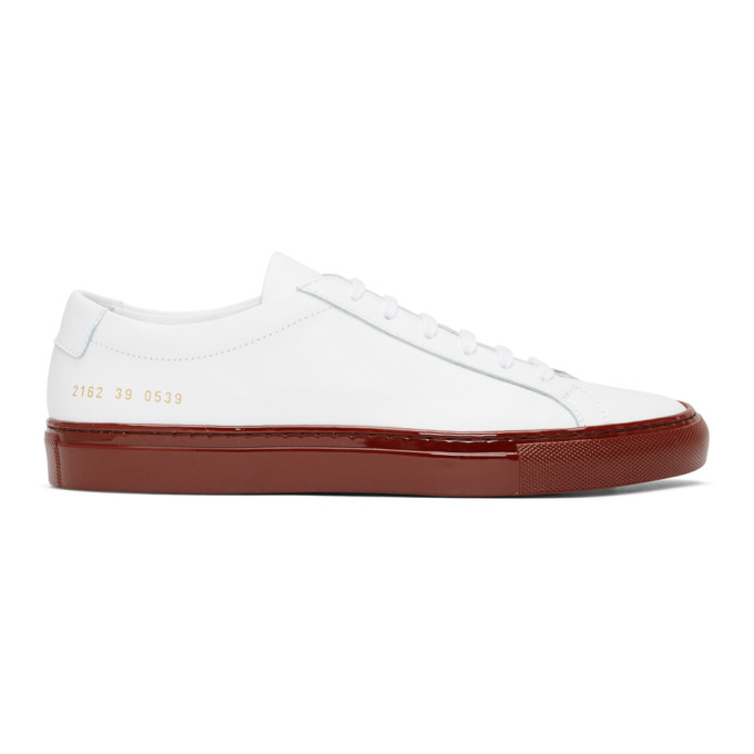 Common Projects White & Red Shiny Sole Achilles Low Sneakers