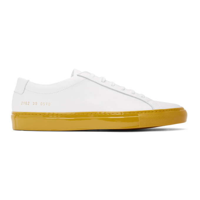 Common Projects White & Yellow Shiny Achilles Sneakers