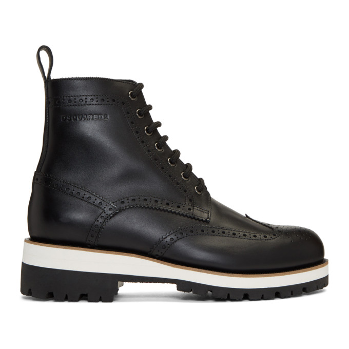 Dsquared2 Black Flat Lace-Up Boots