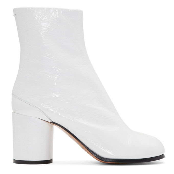 patent leather boots white