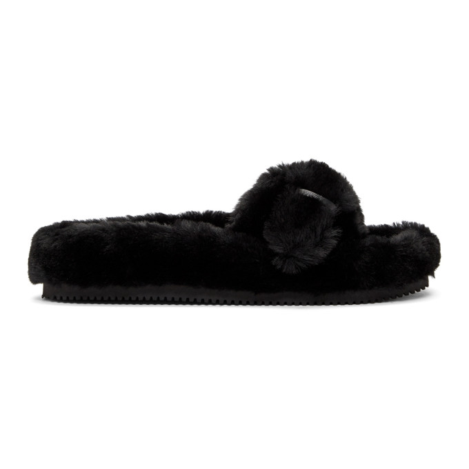 Alexander Wang Black Bee Shearling Slippers