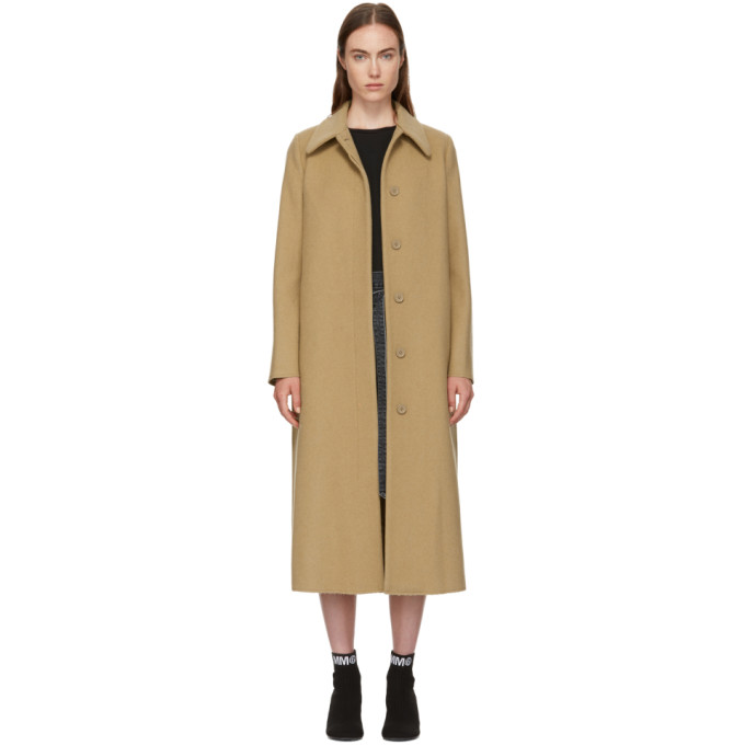 MM6 Maison Martin Margiela Beige Long Felted Wool Coat