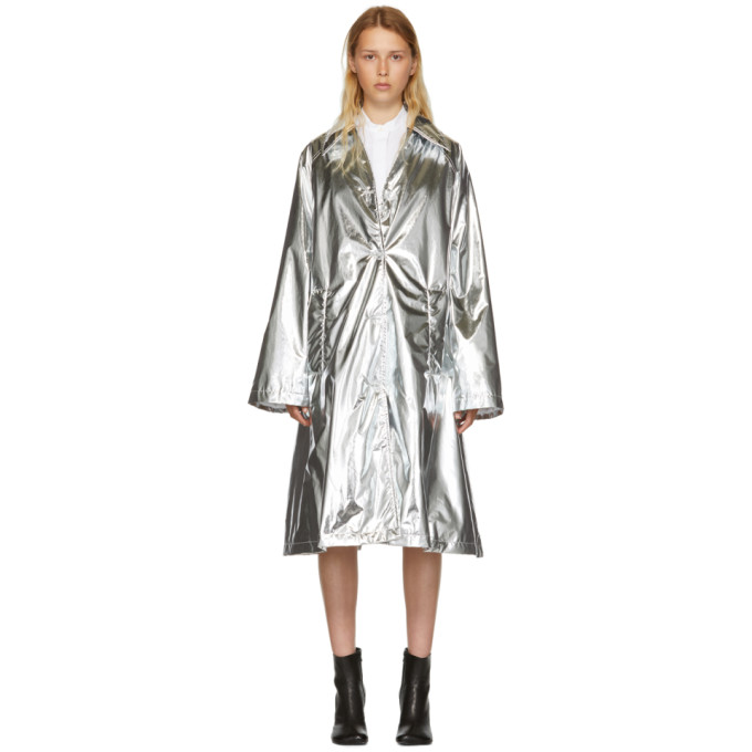 MM6 Maison Martin Margiela Silver Shiny A-Line Trench Coat