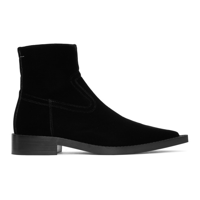 MM6 Maison Martin Margiela Black Velvet Cowboy Boots