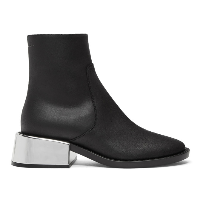 MM6 Maison Martin Margiela Black Round Toe Boots