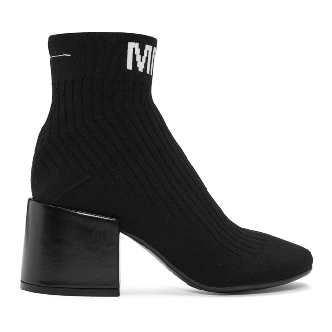 MM6 Maison Martin Margiela Black Logo Sock Boots