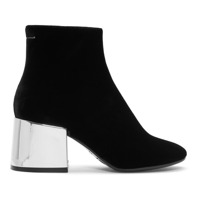 MM6 Maison Martin Margiela Black Velvet Cube Heel Boots