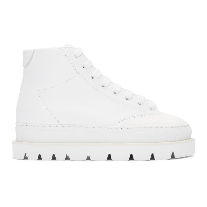 MM6 Maison Martin Margiela White Leather Hiking Boots