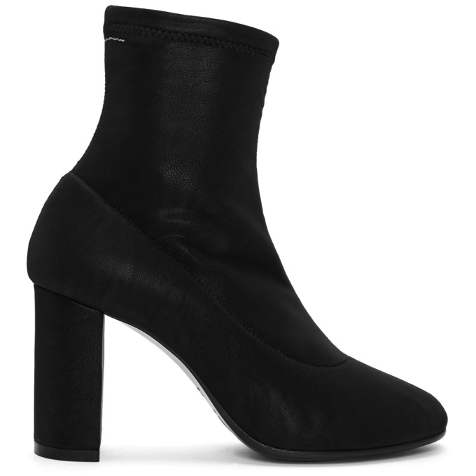 MM6 Maison Martin Margiela Black Square Heel Sock Boots