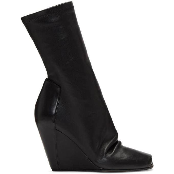 Rick Owens Black Sock Wedge Boots