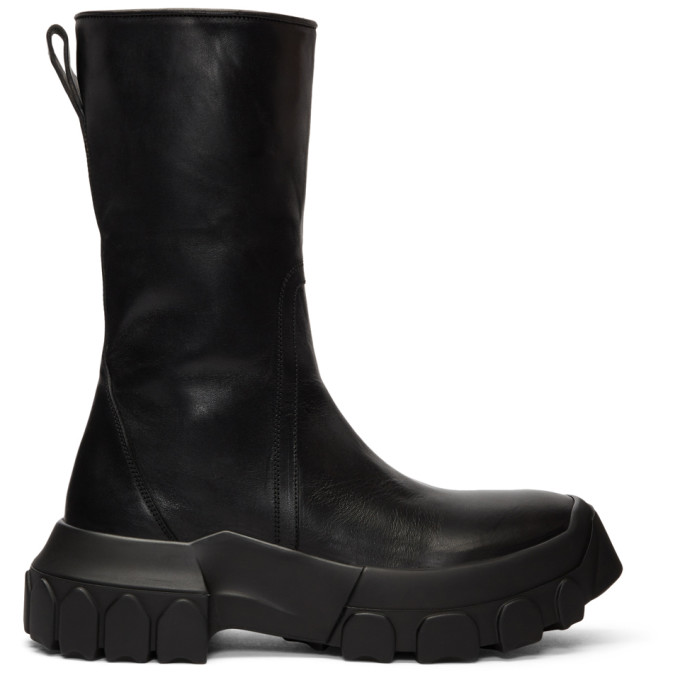 Rick Owens Black Tractor Zipped Boots
