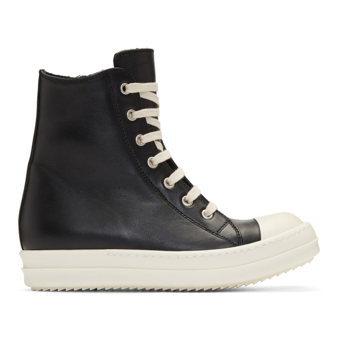 Rick Owens Black & Off-White Leather High-Top Sneakers