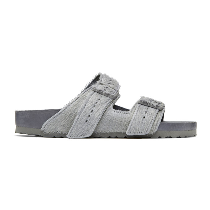 Rick Owens Grey BIRKENSTOCK Edition Calf-Hair Arizona Sandals