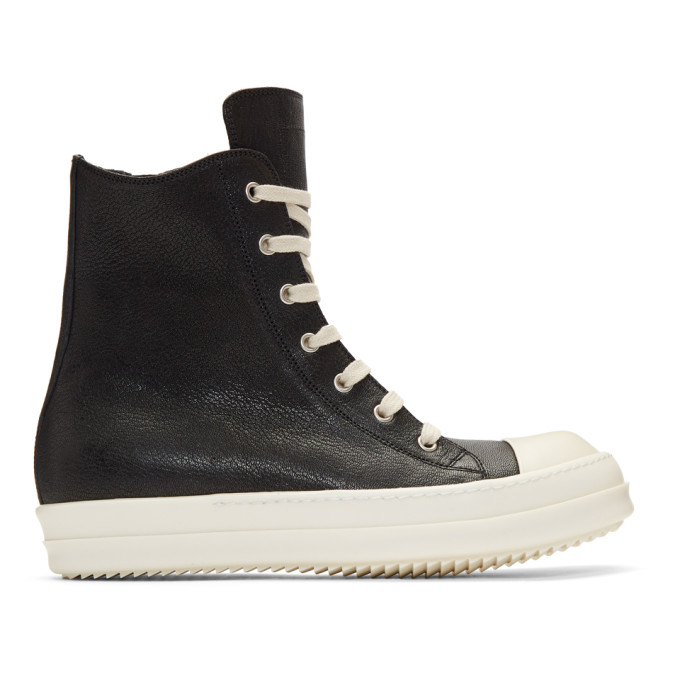 Rick Owens Black & Off-White High-Top Sneakers