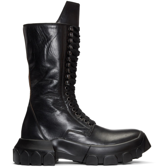 Rick Owens Black Lace-Up Tractor Boots
