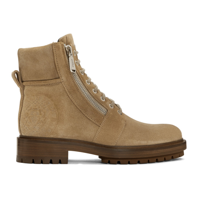 Balmain Tan Suede Ranger Army Boots