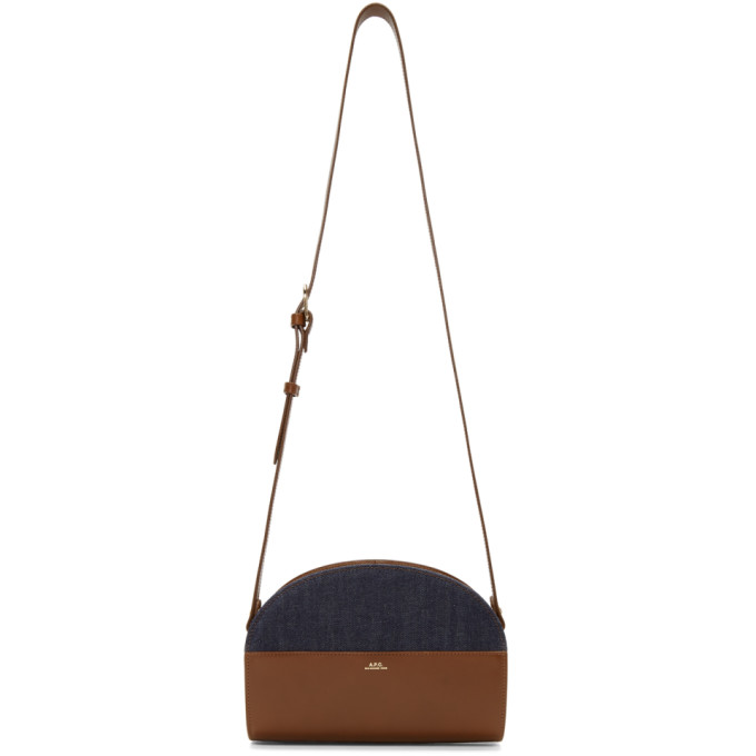 A.P.C. Brown & Blue Half Moon Bag
