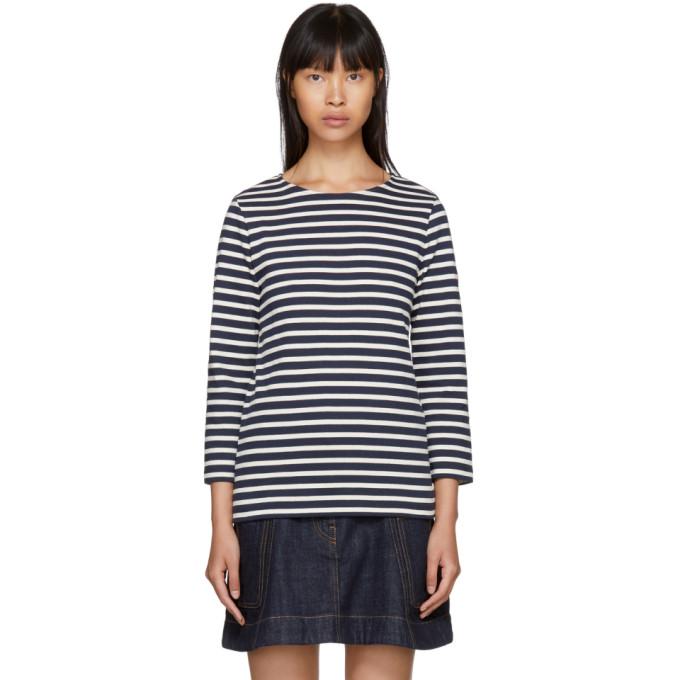 APC A.P.C. NAVY AND OFF-WHITE LONG SLEEVE NIKKI SAILOR T-SHIRT