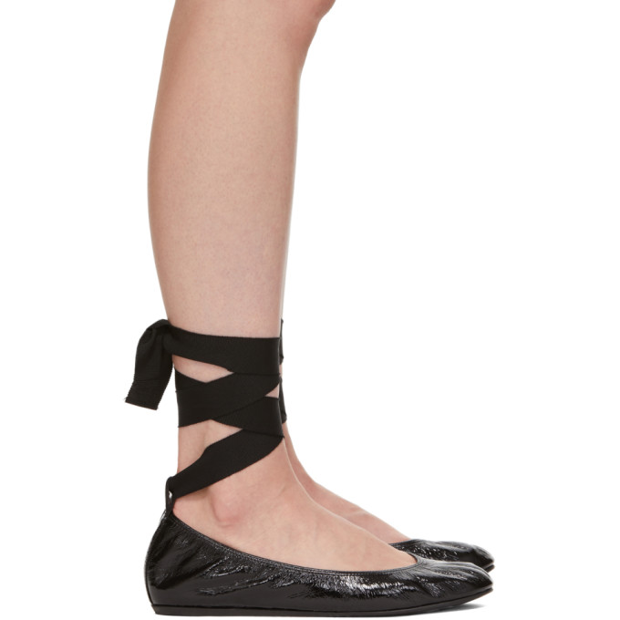 Lanvin Black Ankle Strap Ballerina Flats