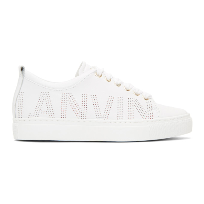 Lanvin White Nappa Perforated Logo Sneakers