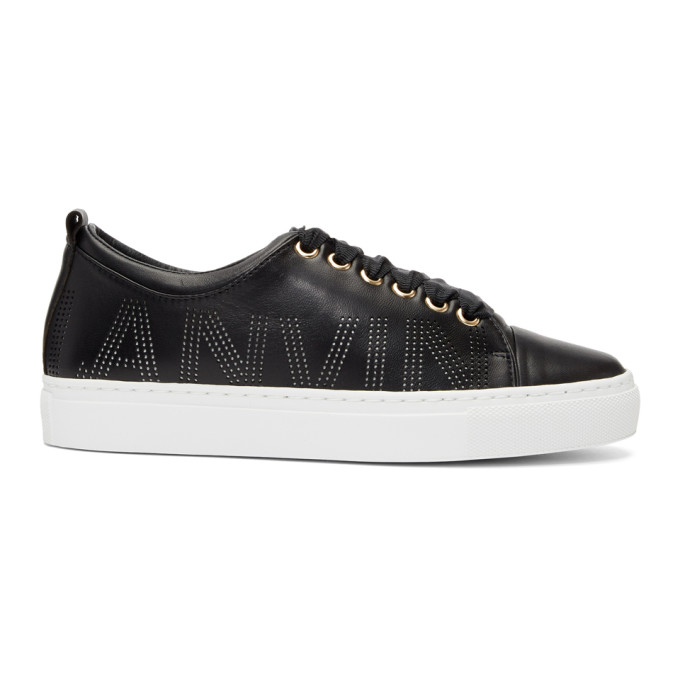 Lanvin Black Nappa Perforated Logo Sneakers
