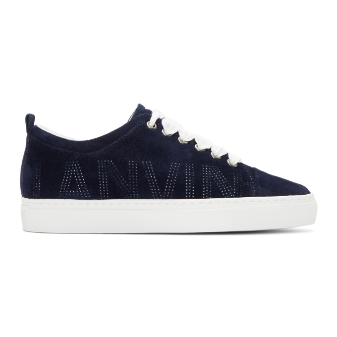 Lanvin Navy Logo Suede Sneakers