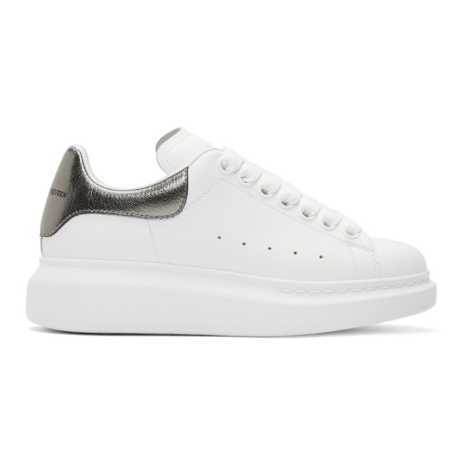 Alexander McQueen White & Grey Metallic Oversized Sneakers