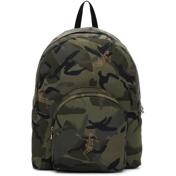 Alexander McQueen Green Small Dancing Skeletons Camouflage Backpack