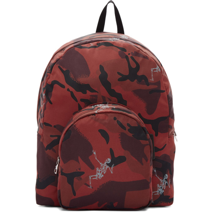 Alexander McQueen Burgundy Small Dancing Skeletons Camouflage Backpack