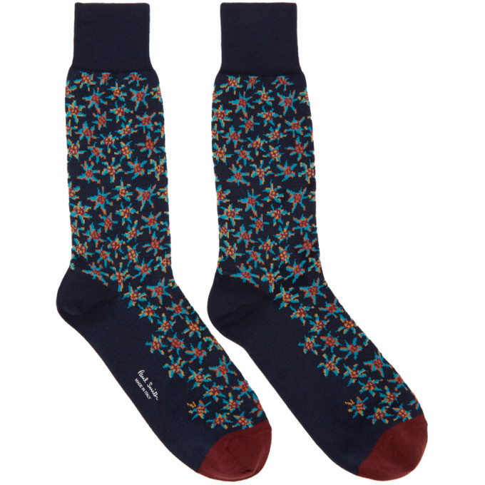 Paul Smith Navy Torn Floral Socks 182260M22001201