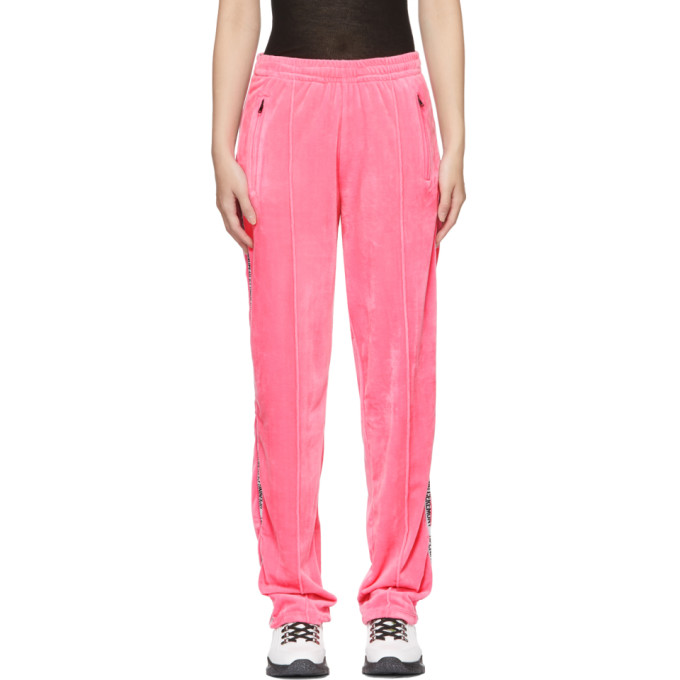 pink and white track pants