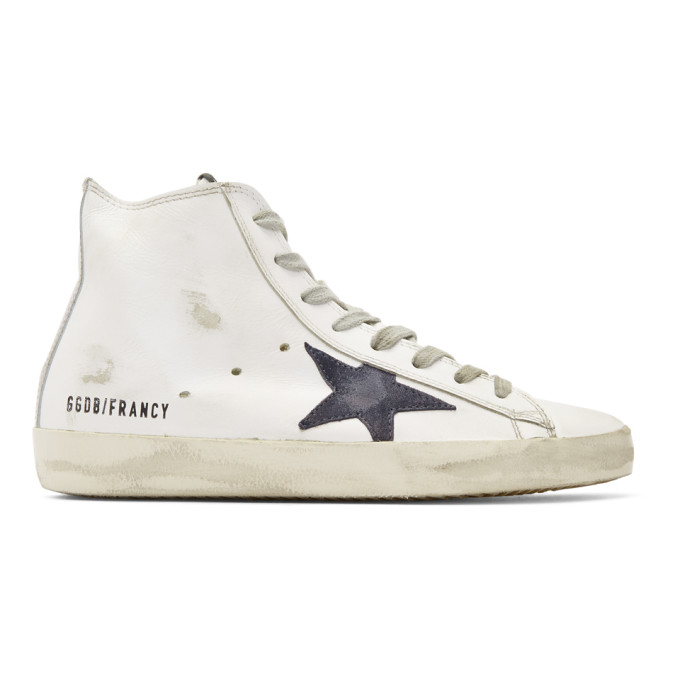Golden Goose White & Navy Francy High-Top Sneakers