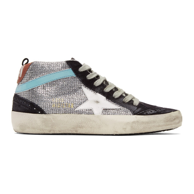 Golden Goose Navy Suede Glitter Mid Star Sneakers