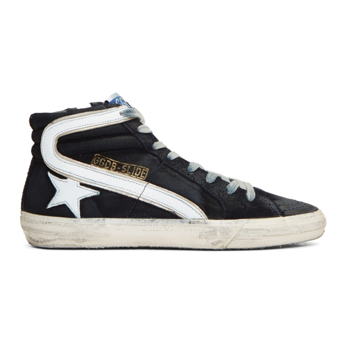 GOLDEN GOOSE GOLDEN GOOSE NAVY SLIDE HIGH-TOP SNEAKERS