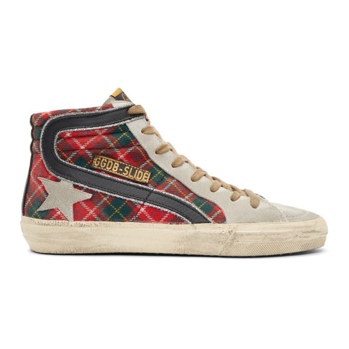 Golden Goose Red Tartan Slide Sneakers