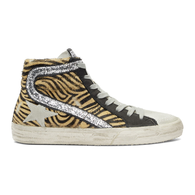 Golden Goose Beige & Black Calf-Hair Zebra Sneakers