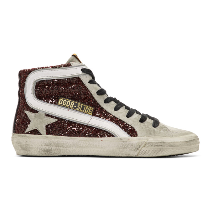 Golden Goose Grey & Red Glitter Sneakers