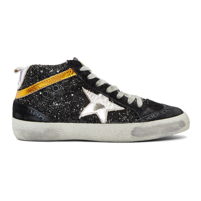 Golden Goose Black Glitter Mid Star Sneakers