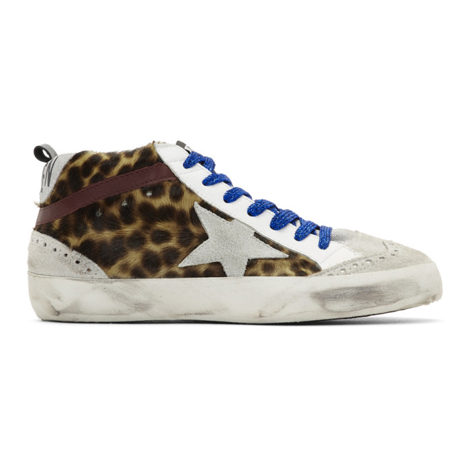 Golden Goose Grey Leopard Mid Star Pony Sneakers