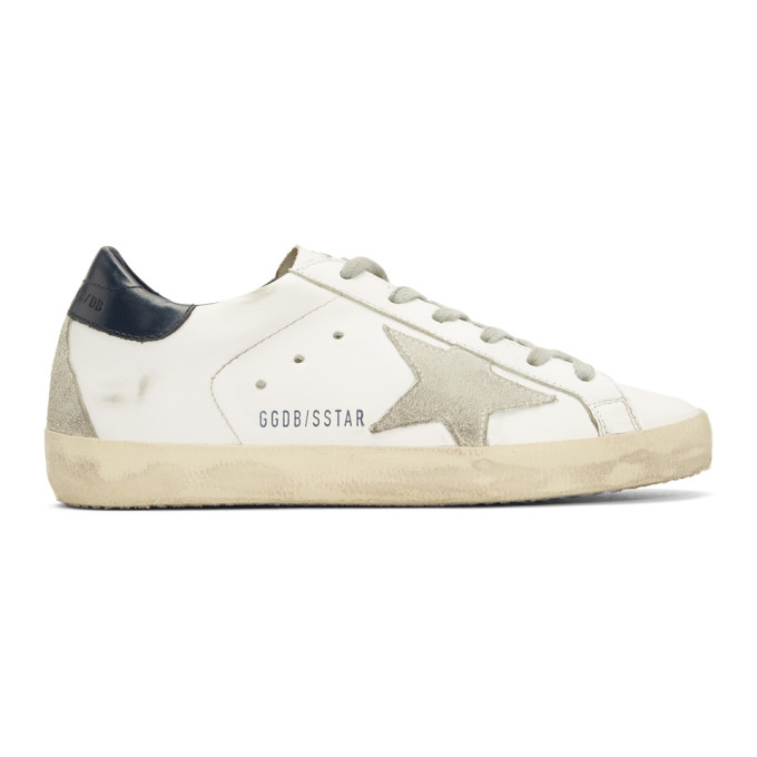 Golden Goose White & Navy Superstar Sneakers
