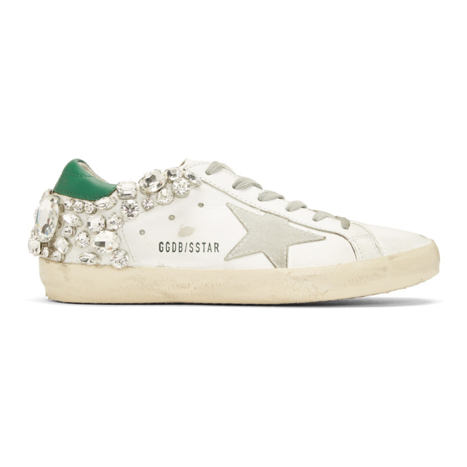 Golden Goose White & Green Diamond Superstar Sneakers