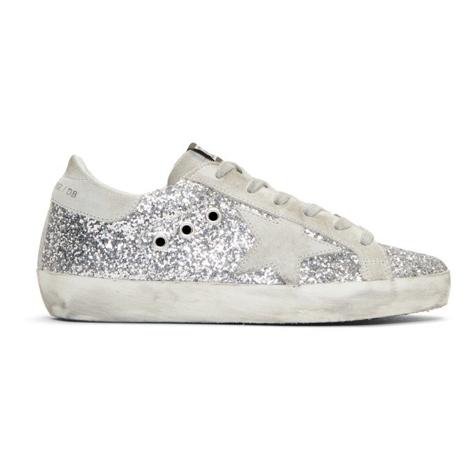 Golden Goose SSENSE Exclusive Silver Glitter Superstar Sneakers