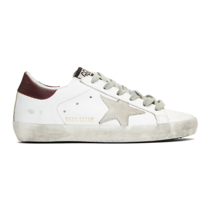Golden Goose SSENSE Exclusive White & Burgundy Superstar Sneakers